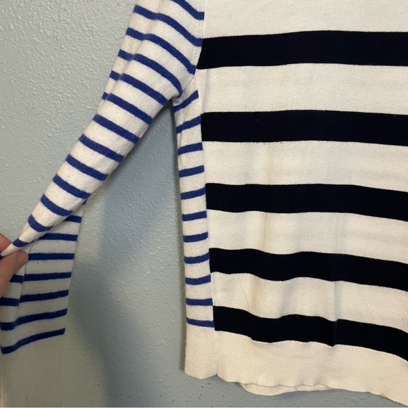 La Ligne Bold Navy Stripe Fuzzy Crewneck Pullover Sweater - Picture 6 of 12